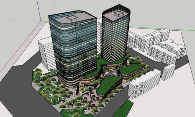 Modern High-Rise Office Building with Ground Floor Retail in SketchUp Model