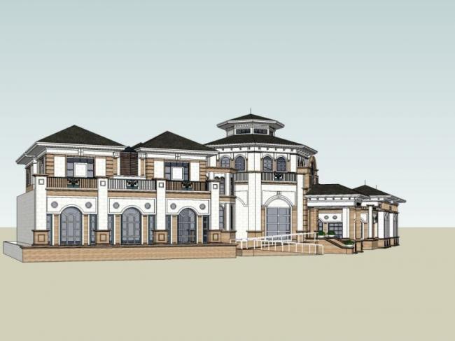 SketchUp Business Model: Multi-Story Classical Style Clubhouse Design
