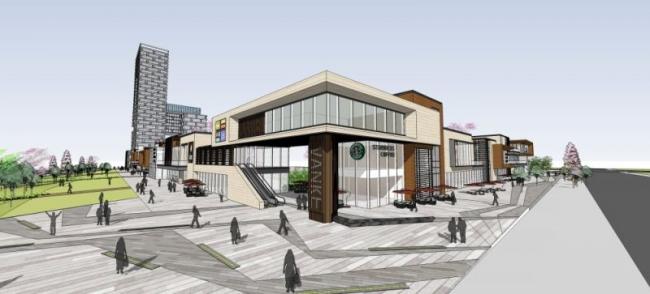 Modern Multi-Story Commercial Complex Rendered in SketchUp