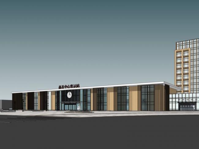 SketchUp Design: Modern Multi-Story Bus Station and Station Road Bridge