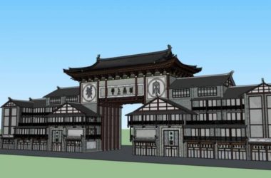 SketchUp Business Model: Multi-Story Commercial Street with Chinese Architectural Style-BIM WORLD