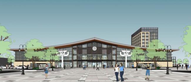 SketchUp Design: Modern Multi-Story Bus Station with Station Road Bridge
