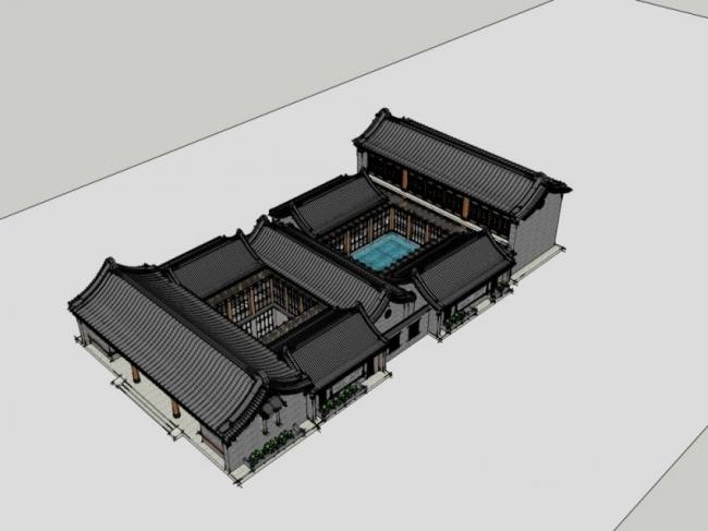 SketchUp Residential Model Featuring a Chinese-Style Courtyard