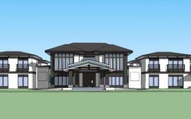 SketchUp Multi-Story Club Resort Hotel Model in Chinese Style-BIM WORLD