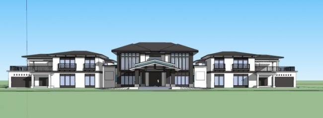 SketchUp Multi-Story Club Resort Hotel Model in Chinese Style