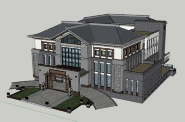 SketchUp Multi-Story Hotel Clubhouse with Chinese Design Elements-BIM WORLD