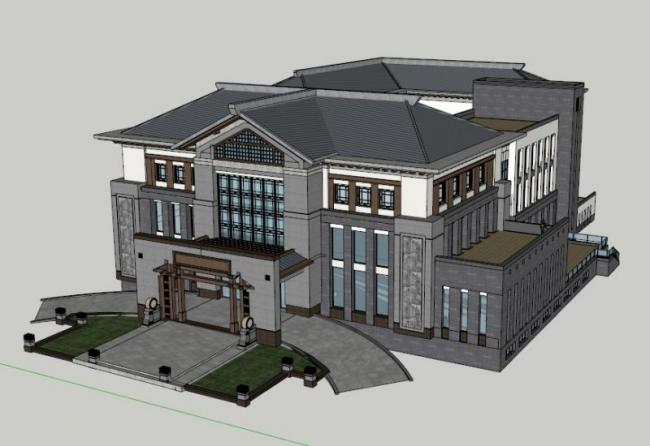 SketchUp Multi-Story Hotel Clubhouse with Chinese Design Elements