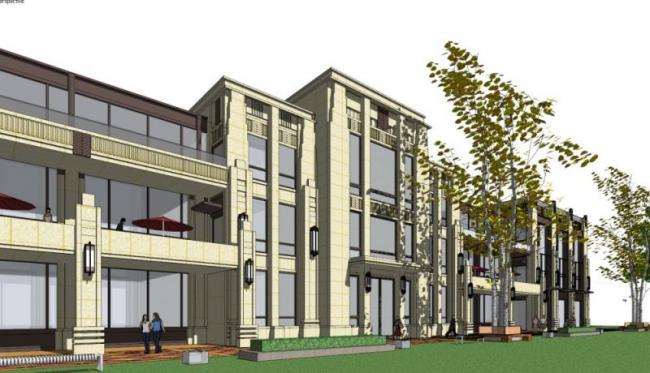SketchUp Business Model: Modern Clubhouse and Street-Side Commercial Design