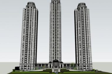 SketchUp Model of a Modern Super High-Rise Office Building with Ground Floor Retail-BIM WORLD