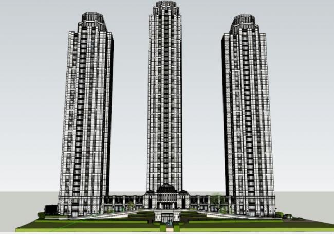 SketchUp Model of a Modern Super High-Rise Office Building with Ground Floor Retail