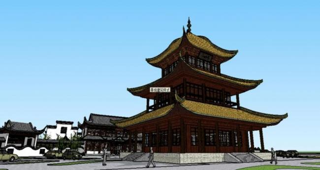 Multi-Story Huizhou-Style Hotel Model in SketchUp | Traditional Chinese Architecture