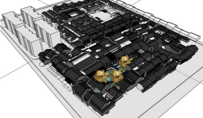 SketchUp Hotel Model: Low-Rise Chinese-Style Hotel Cluster