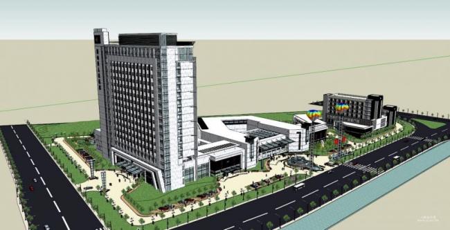 Modern Multi-Story Hospital Model in SketchUp