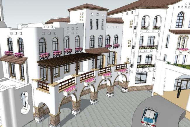 SketchUp Business Model: Multi-Story Spanish and Classical Style Commercial Club