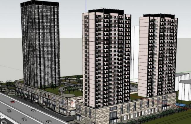 SketchUp Model of a Classic High-Rise Residential Building with Ground Floor Commercial Space