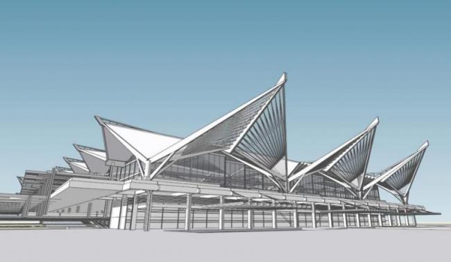 SketchUp Design of Station Road and Bridge | Modern Low-Rise Style at Hangzhou East Railway Station