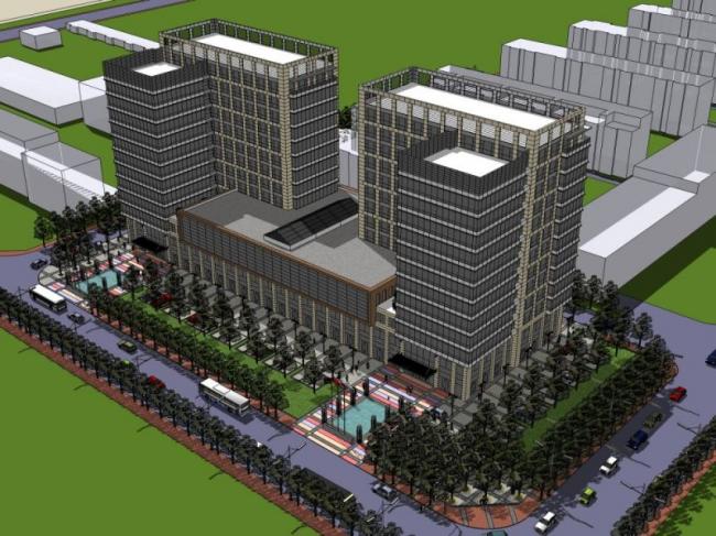Modern Multi-Story Office Building Model in SketchUp