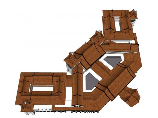 SketchUp Business Model: Multi-Story Southeast Asian Commercial Street with Multiple Sloping Roofs