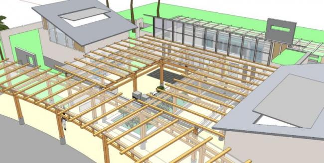 SketchUp Cultural Model: Modern Multi-Story Glass Corridor Courtyard Activity Center