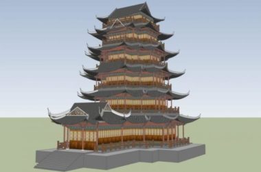 SketchUp Model of a Multi-Story Ancient Chinese Temple Tower-BIM WORLD