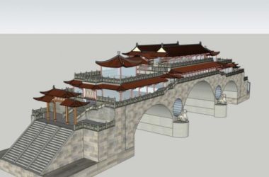 SketchUp Model of a Multi-Story Covered Bridge in Traditional Chinese Architecture-BIM WORLD