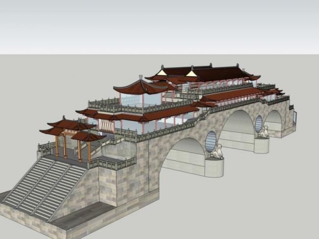 SketchUp Model of a Multi-Story Covered Bridge in Traditional Chinese Architecture