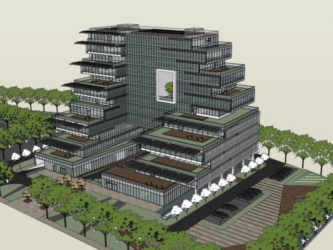Modern Multi-Story Office Building Model in SketchUp