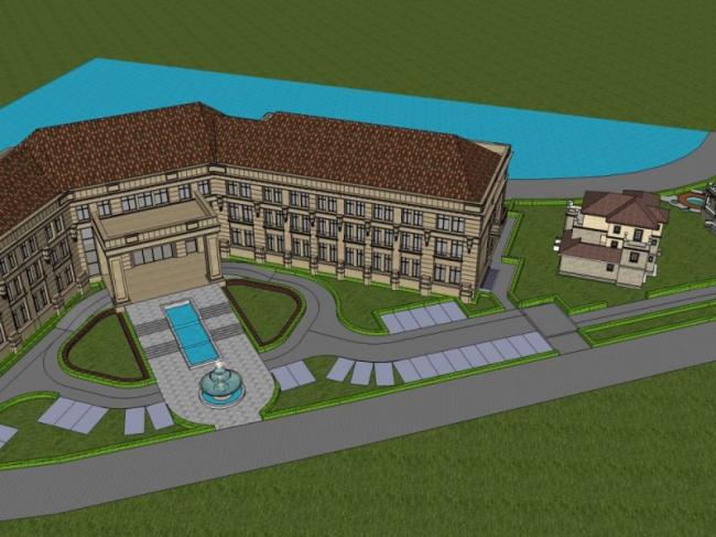 SketchUp Business Model: Multi-Story Classical Style Clubhouse Design