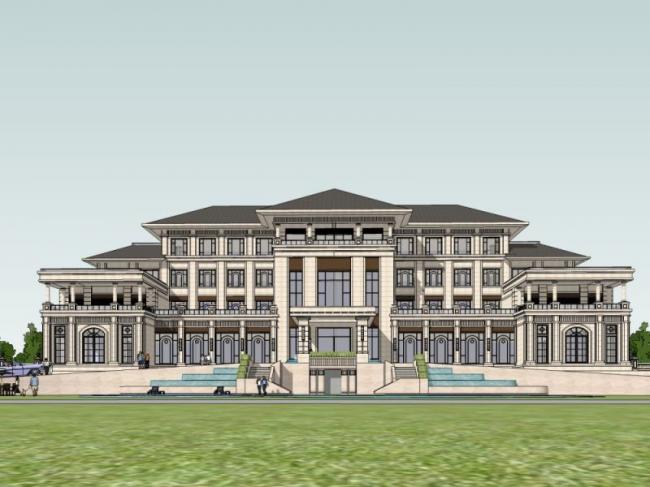 Classical Multi-Story Hotel and Clubhouse Model in SketchUp