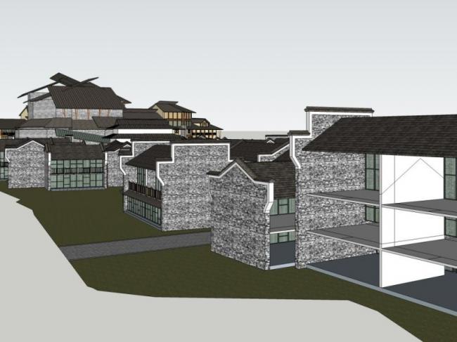 SketchUp Business Model: Multi-Story Commercial Building with Chinese Architectural Style