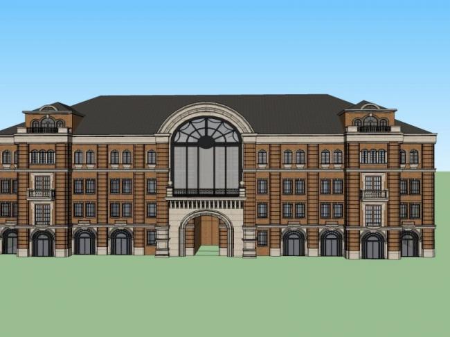 SketchUp Business Model: Multi-Story Classical Style Clubhouse Design