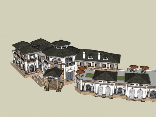 SketchUp Business Model: Multi-Story Classical Style Clubhouse Design