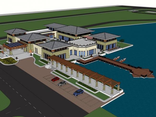 SketchUp Business Model: Classical-Style Low-Level Clubhouse Design