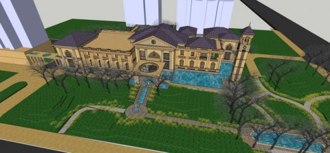 SketchUp Business Model: Multi-Story Classical Style Clubhouse Design
