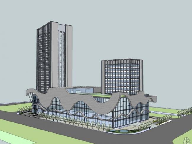 Modern Multi-Story Commercial Complex Modeled in SketchUp