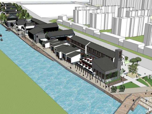 SketchUp Business Model: Modern Chinese Style on Commercial Street