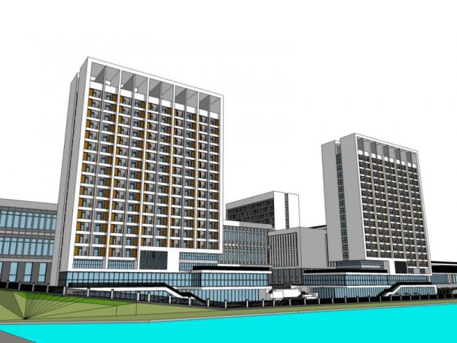 Modern Multi-Story Hospital Model in SketchUp