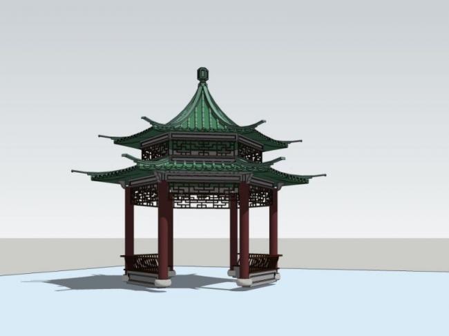 Chinese-Style Pavilion Sketch Model in SketchUp