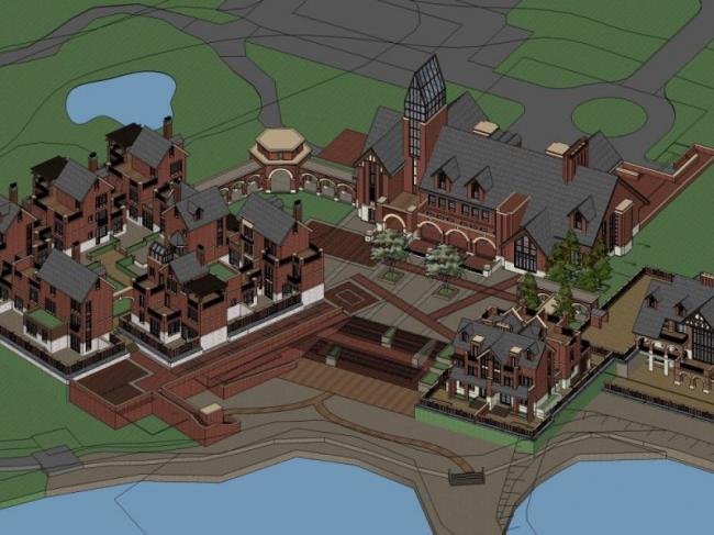 SketchUp Business Model: Multi-Story Classical Style Clubhouse Design