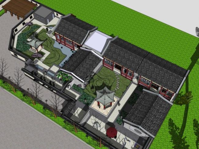 SketchUp Model of Multi-Story Traditional Chinese Courtyard Architecture
