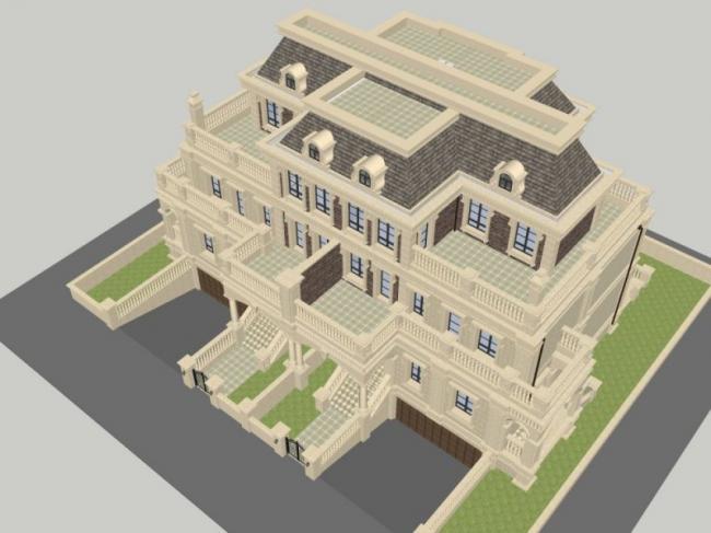SketchUp Business Model: Multi-Story Classical Style Clubhouse Design