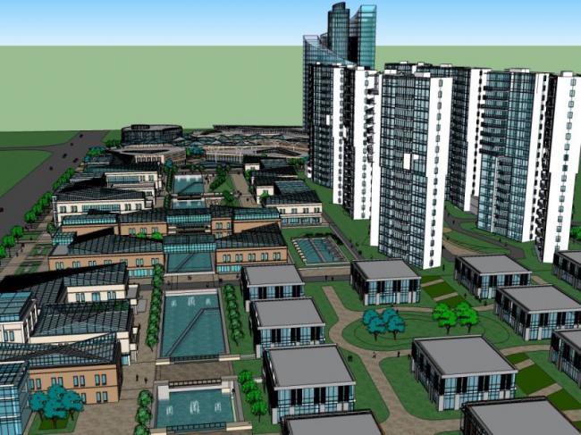 SketchUp Complex Model: Multi-Story Modern High-Rise Hybrid Building