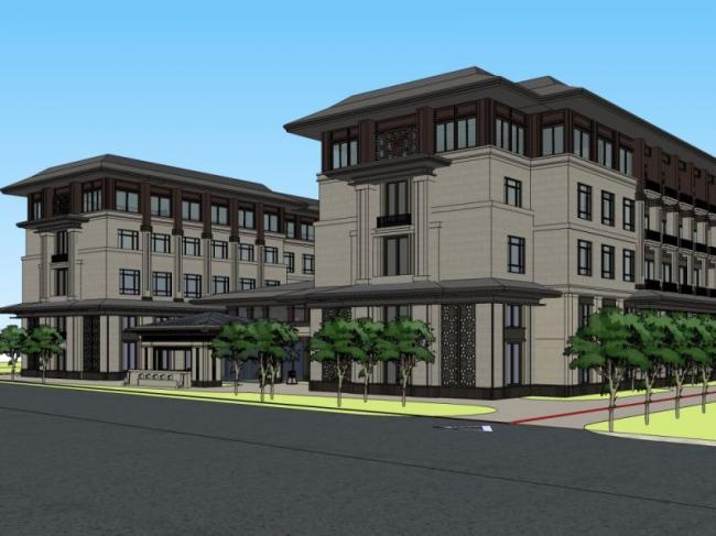 SketchUp Multi-Story Hotel Model Inspired by Chinese Architecture