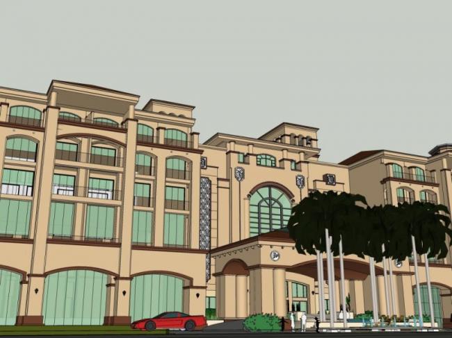 Spanish-Style Multi-Story Hotel Model in SketchUp