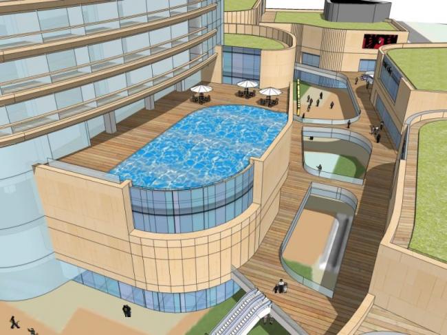 SketchUp Complex Model: Multi-Story Modern Commercial Complex with Hotel