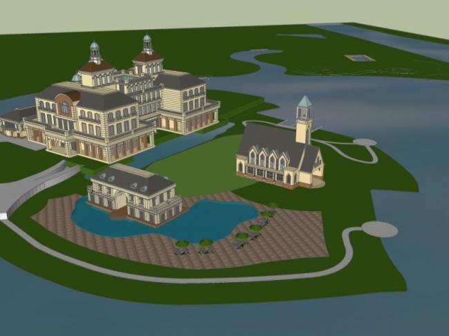 Classical Multi-Story Resort Hotel Model in SketchUp