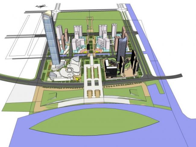 SketchUp Model of a Modern Super High-Rise Commercial Complex Featuring Offices, Hotel, and Residential Spaces