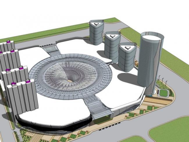 SketchUp Model of a Modern Super High-Rise Commercial Complex Featuring Offices, Hotel, and Residential Spaces
