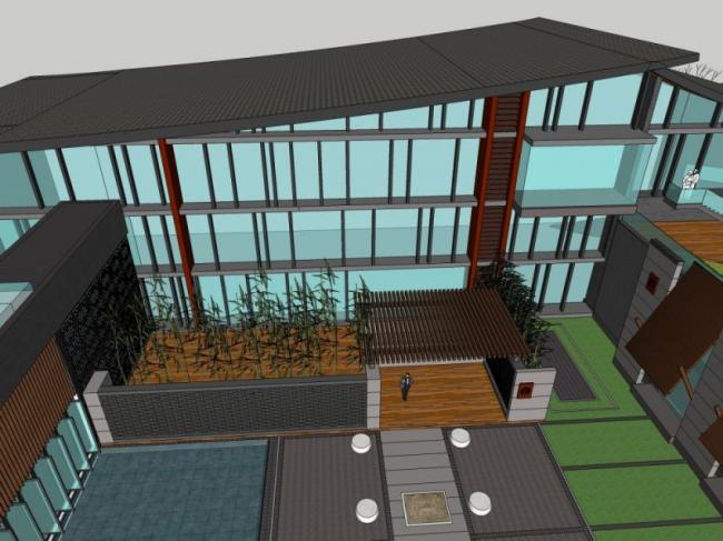 SketchUp Multi-Story Hotel Model Featuring Traditional Chinese Design