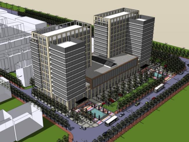 Modern Multi-Story Office Building Model in SketchUp